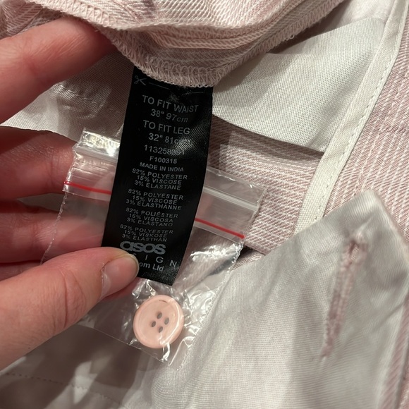 NWOT Asos Design Tapered Cuff Suit Pants Pink Pinstripe 38x32 - Picture 4 of 5